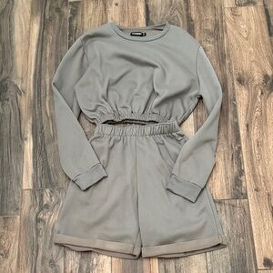 PLT Gray Long Sleeve Crop Top and Shorts Set